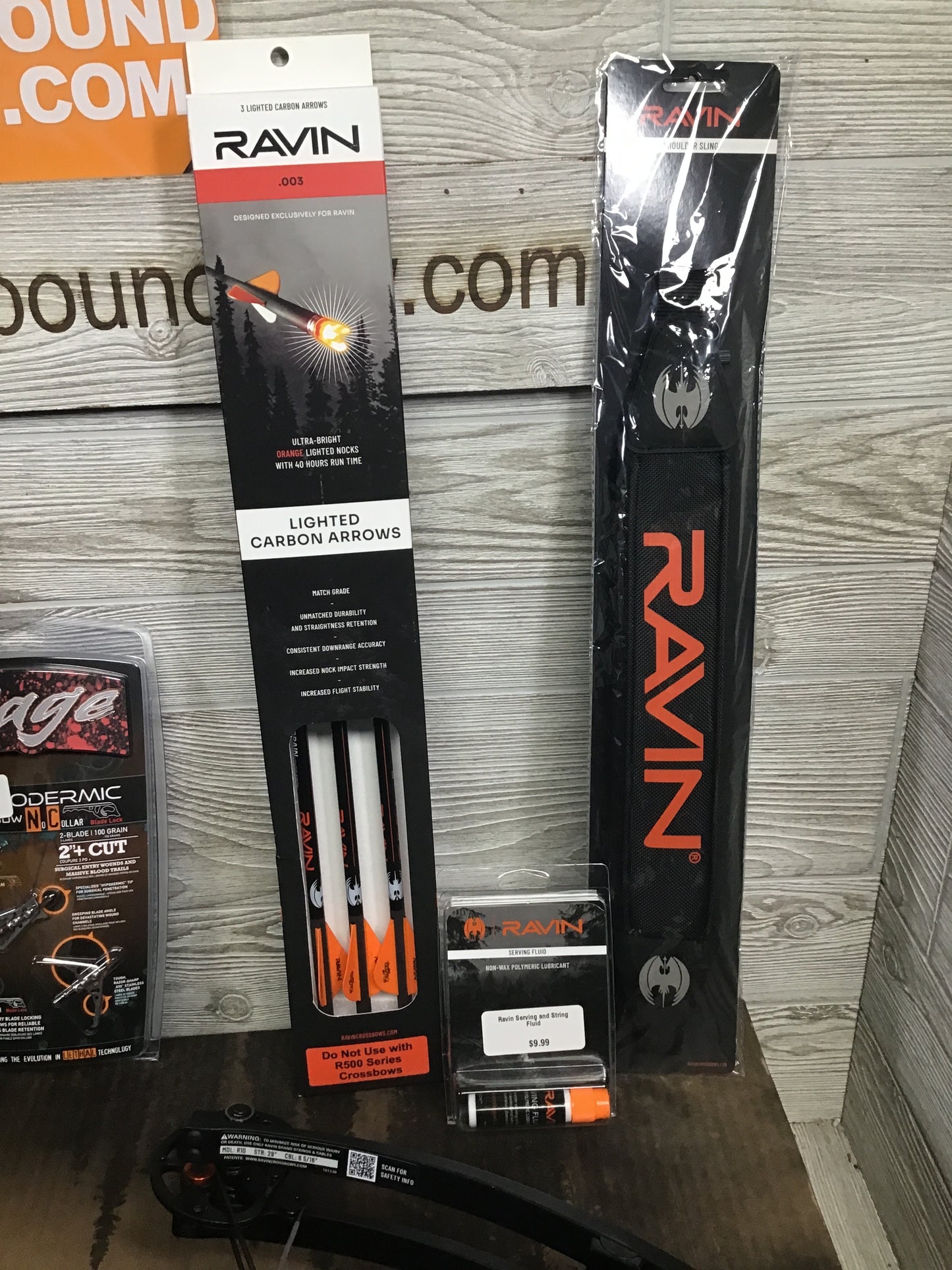 Brand new Ravin R10 crossbow package R014 NEW IN BOX of lighted bolts, Ravin Case, Broadheads, Serving Fluid, and Ravin Sling