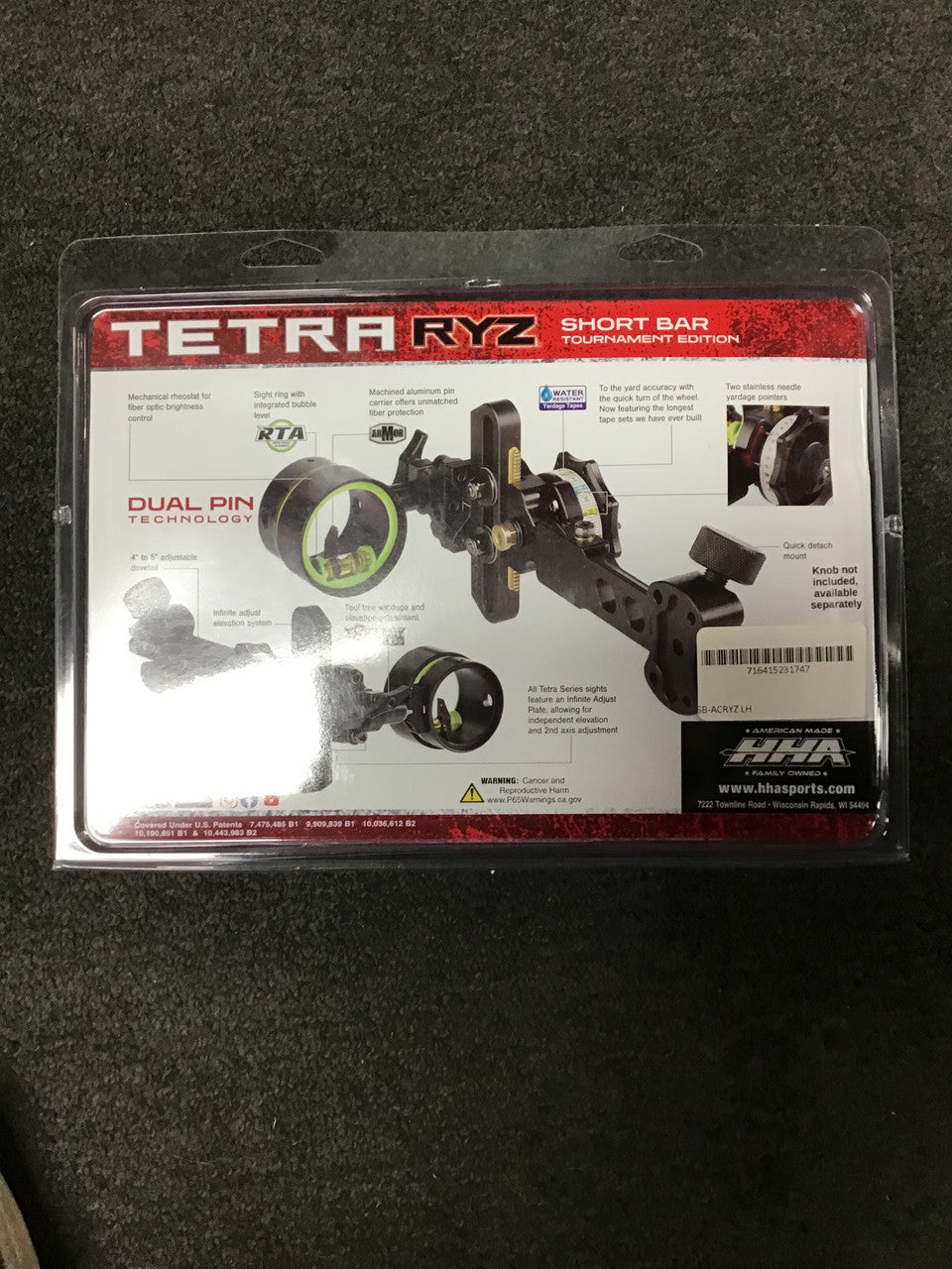 Brand New HHA Tetra RYZ 2 pin Left Handed Dovetail W/Rechargeable Sight Light