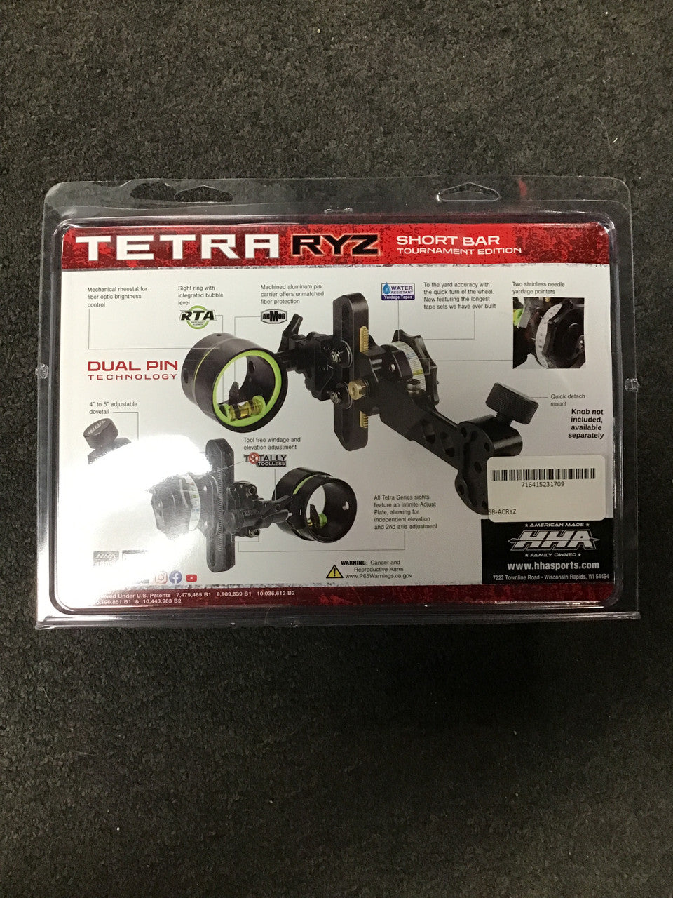 Brand New HHA Tetra RYZ 2 pin Right Handed Dovetail W/Rechargeable Sight Light