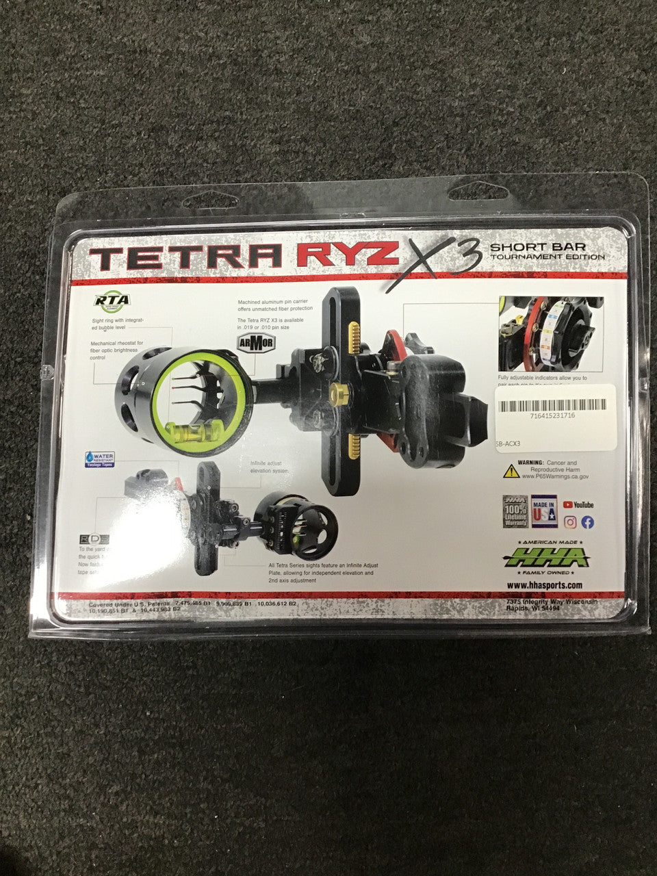 Brand New HHA Tetra RYZ X3 Right Handed Dovetail W/Rechargeable Sight Light