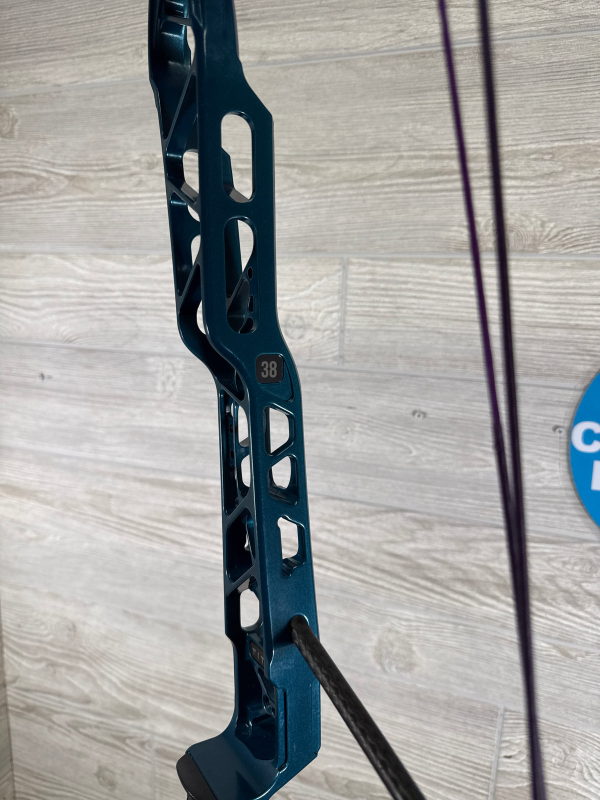 Used Mathews Title 38 (Gen 2) Teal Black Limbs custom purple strings RH