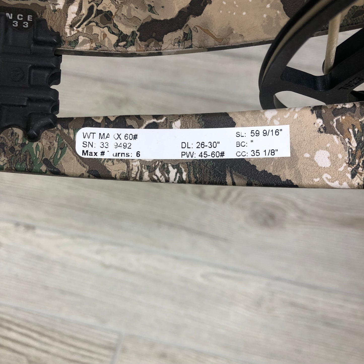 Bear Whitetail Maxx #70 Right hand black riser, camo limbs