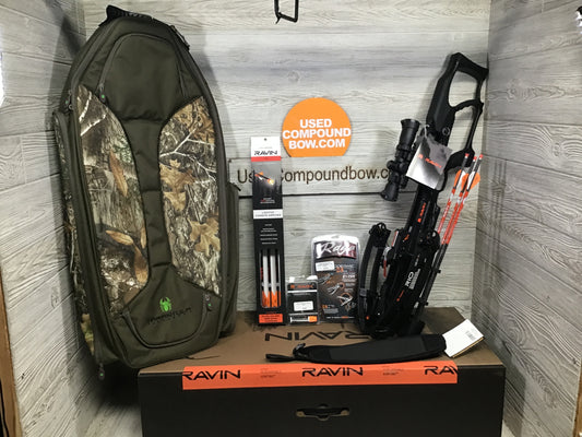 Brand new Ravin R10 crossbow package R014 NEW IN BOX of lighted bolts, Case, Broadheads, Serving Fluid, and Sling