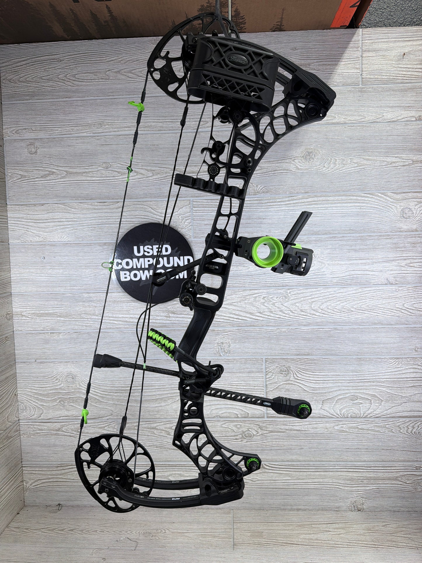 Used Mathews Phase 4-29 Right Hand Black Bow Package W/ Custom Dialed Pruf