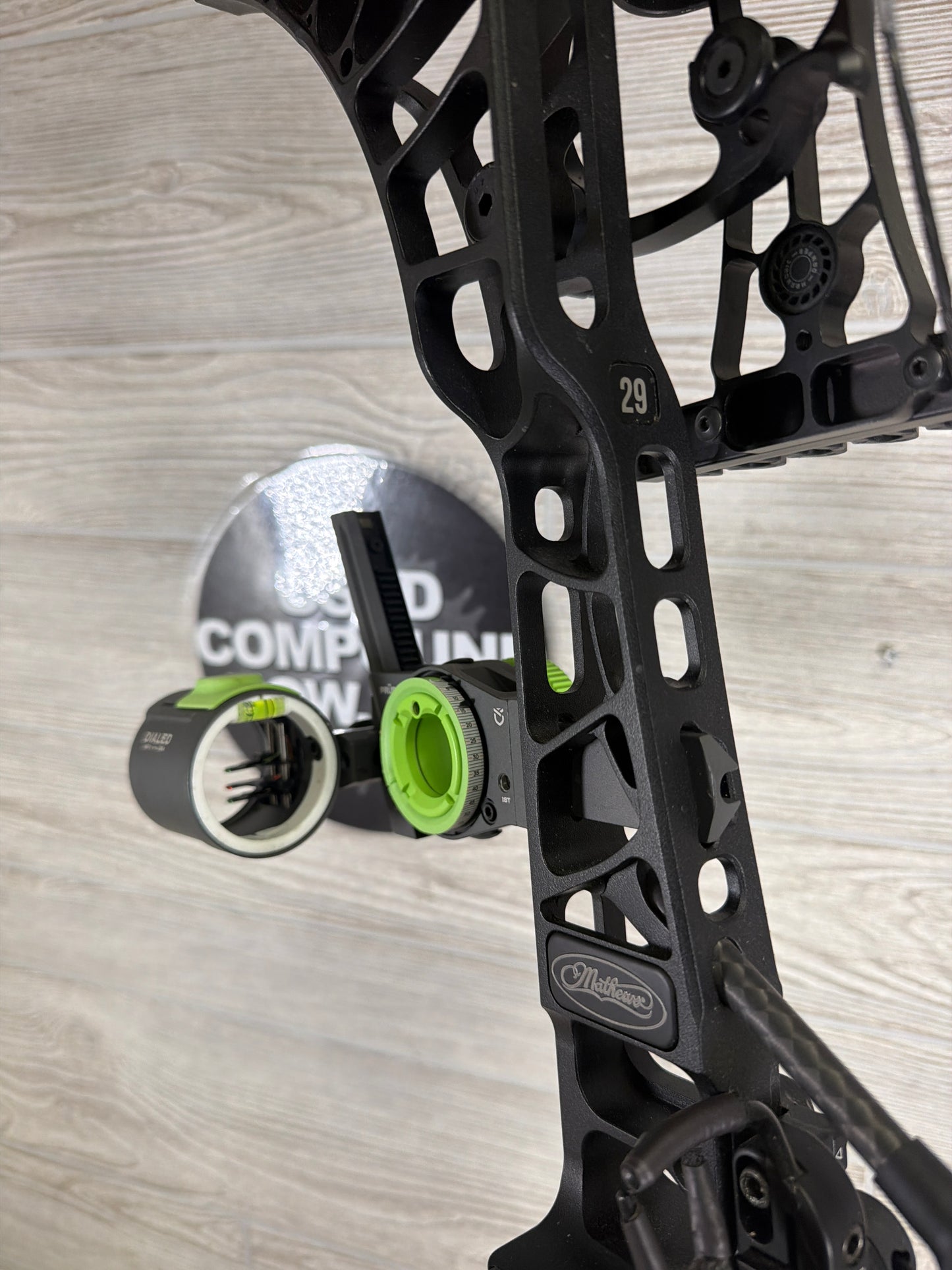 Used Mathews Phase 4-29 Right Hand Black Bow Package W/ Custom Dialed Pruf